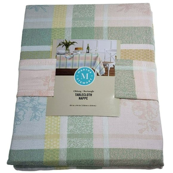 Martha Stewart Jacquard  Flowers and Plaids Pastel Color Tablecloth 60x84 Oblong - Picture 16 of 16